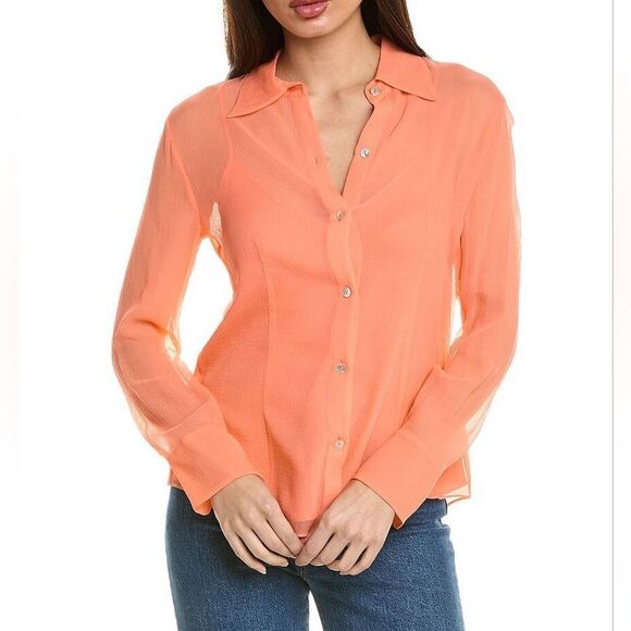 Vince Sheer Crinkle Silk Button-Up Shirt NWOT Missing the slip - Picture 1 of 8